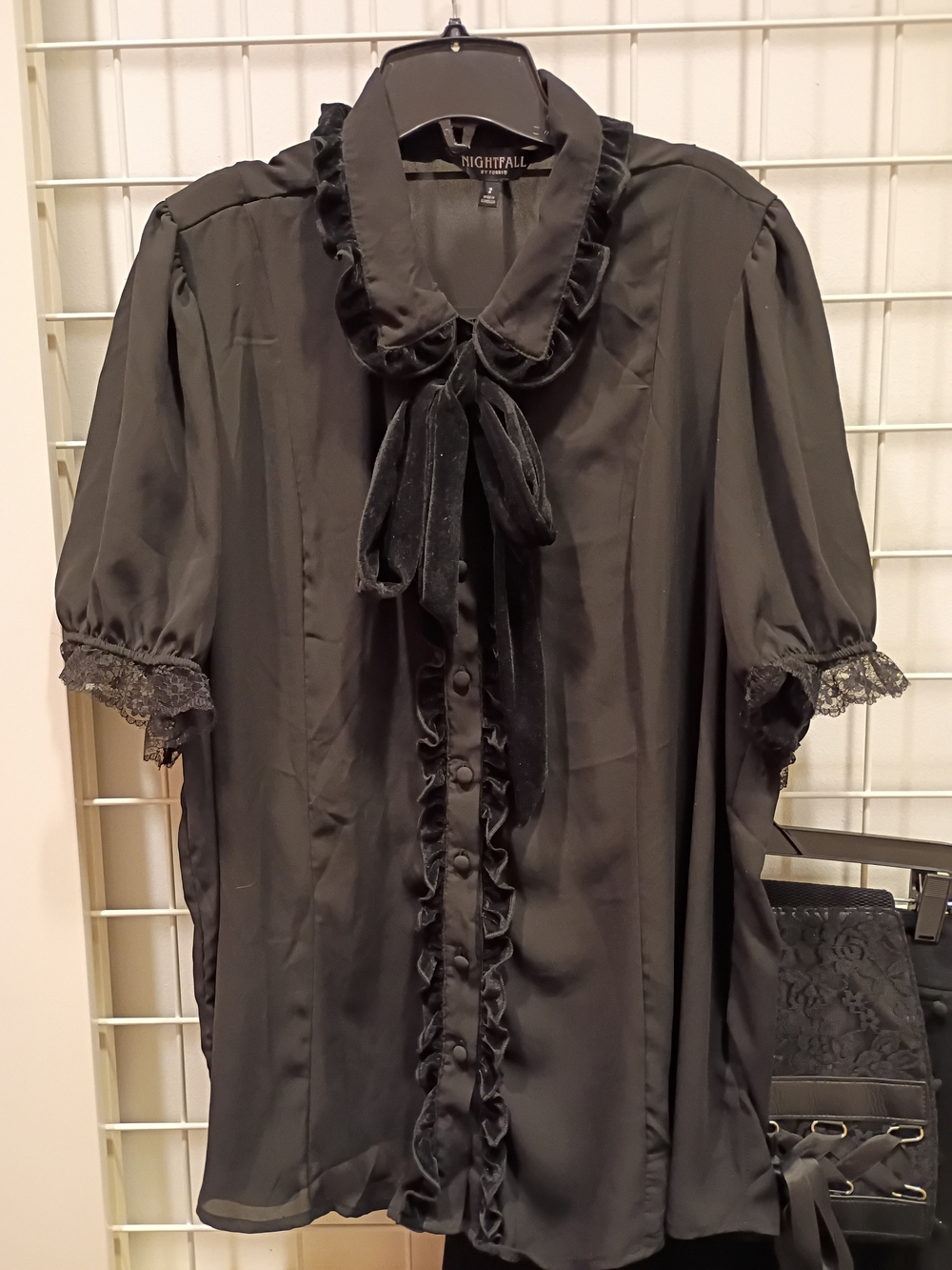torrid Black Ruffle Velvet Tie-Neck Chemise Top